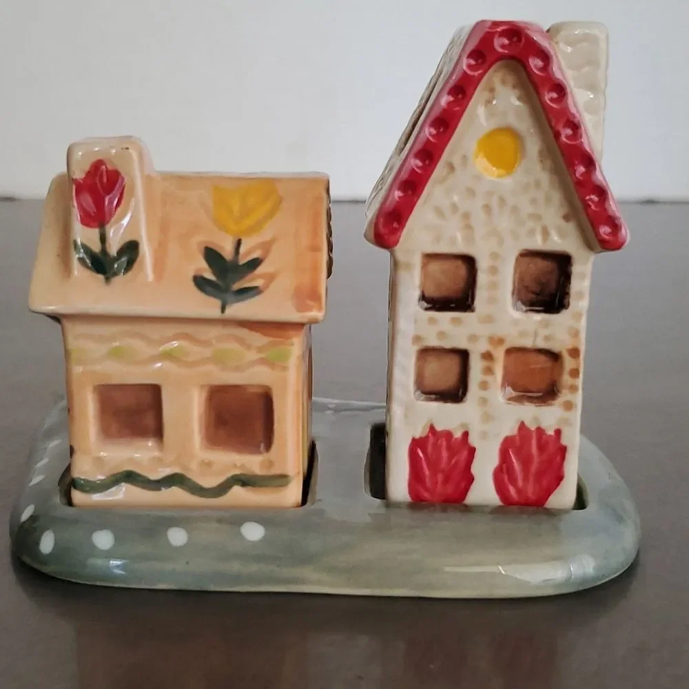 Anthropologie Nathalie Lete Cottage Salt & Pepper Shaker Set Holiday Village